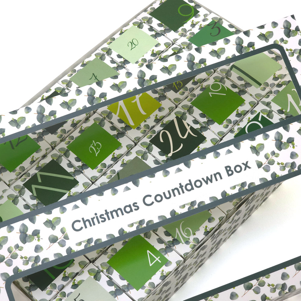 Advent Calendar Making Kit | 24 Cube Boxes & Outer Box | Watercolour Eucalyptus