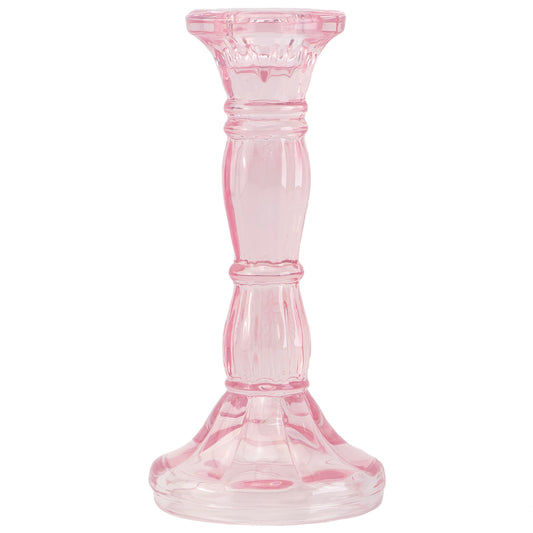 Pastel Pink | 15cm Tall | Moulded Glass Candlestick | Gisela Graham