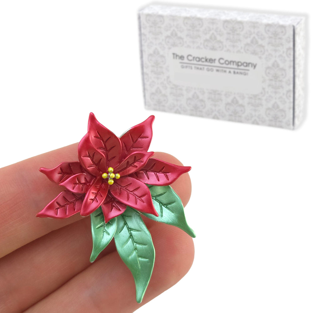 Christmas Poinsettia Brooch | 4.5cm Wide | Ladies Little Gift | Cracker Filler