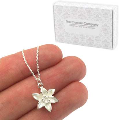 Petit White Lily Flower Silver Plated Necklace | Little Gift | Cracker Filler