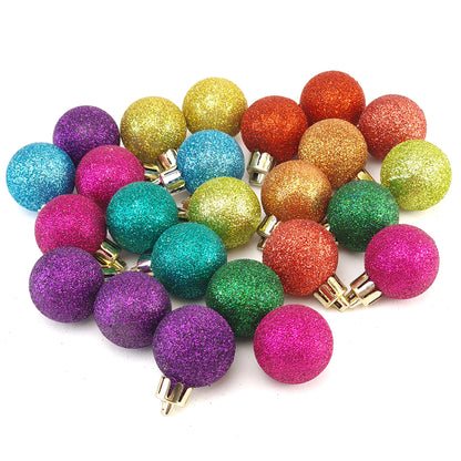 3cm Rainbow Glitter Mini Hanging Baubles | 24Pk | Christmas Tree Decorations