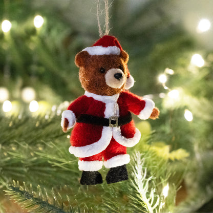 Here Comes Santa Claus | Hanging Little Felt Bear Christmas Ornament | Mini Gift