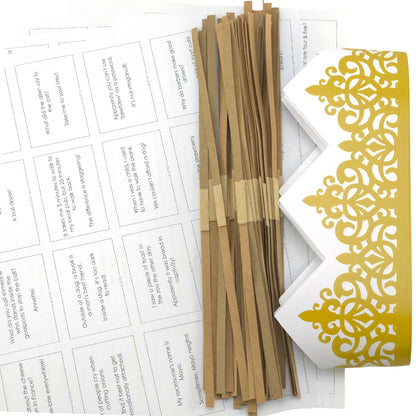 Gold Adjustable Paper Hats, Jokes and Cracker Snaps | DIY Cracker Accessory Pack