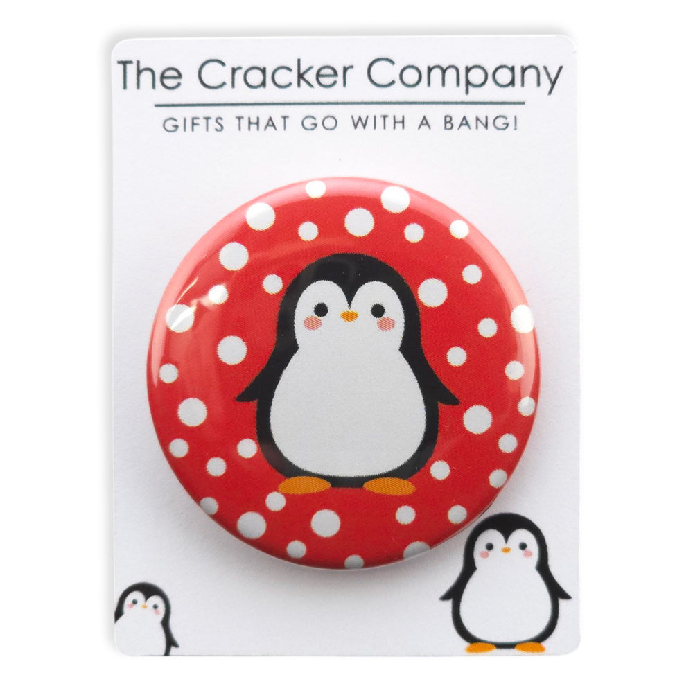 Snowtime Penguin | 38mm Button Pin Badge | Mini Gift | Cracker Filler
