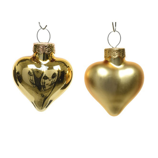 12 4cm Classic Gold Heart Shape Glass Christmas Tree Bauble Decorations