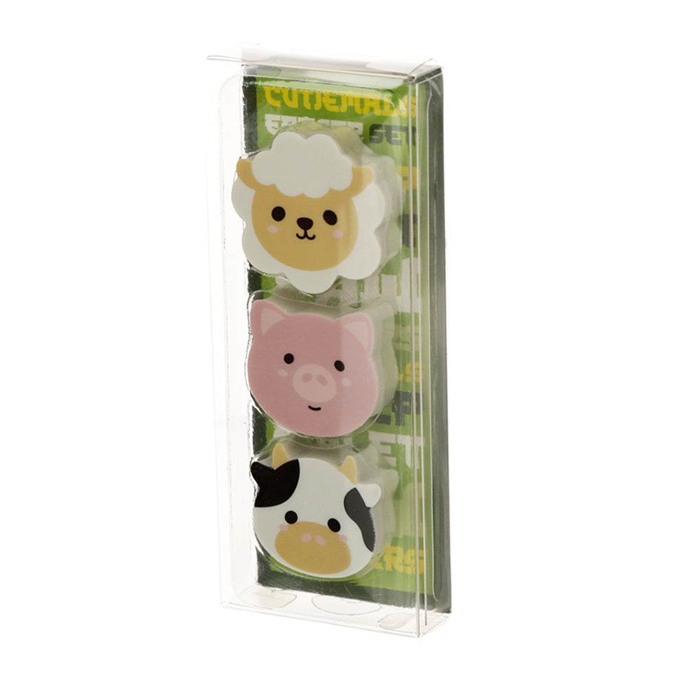 Cow, Pig & Sheep | 3 Piece Farmyard Eraser Set | Mini Gift | Cracker Filler