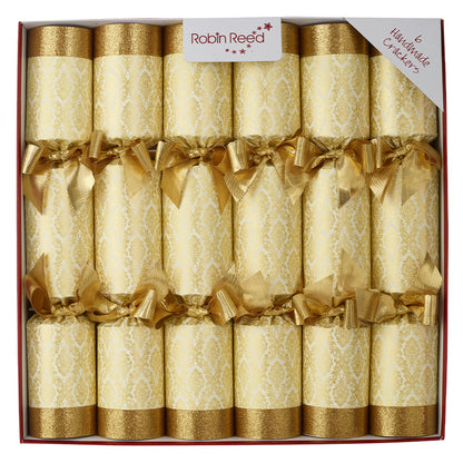 Gold Damask | 6 Large Luxury Christmas Crackers | Plastic Free Metal Gifts