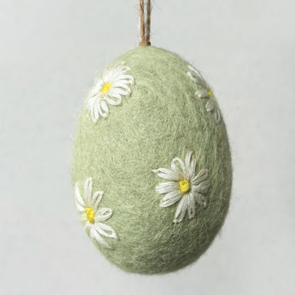 Felt & Embroidered Daisy Egg Ornament | Hanging Easter Tree Decoration