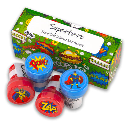 Superhero | 4 Self Inking Stampers for Kids | Cracker Filler | Party Bag Gift