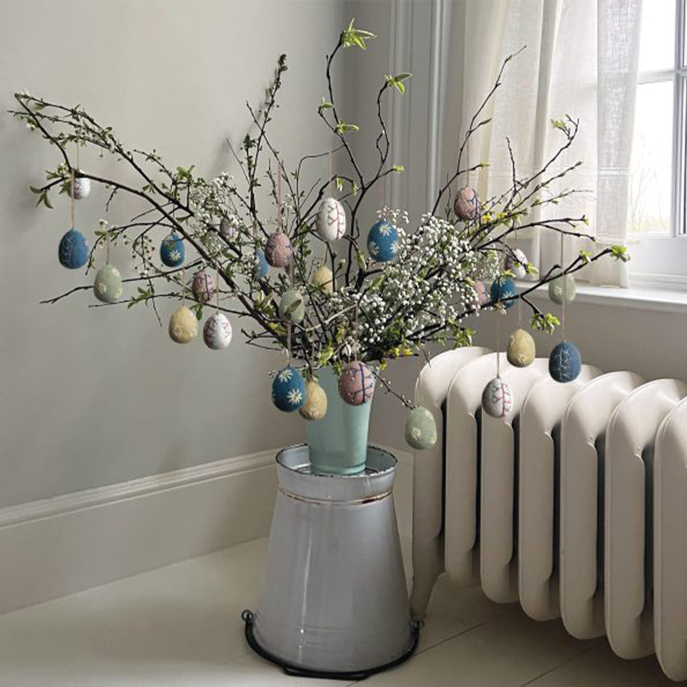 Felt & Embroidered Daisy Egg Ornament | Hanging Easter Tree Decoration