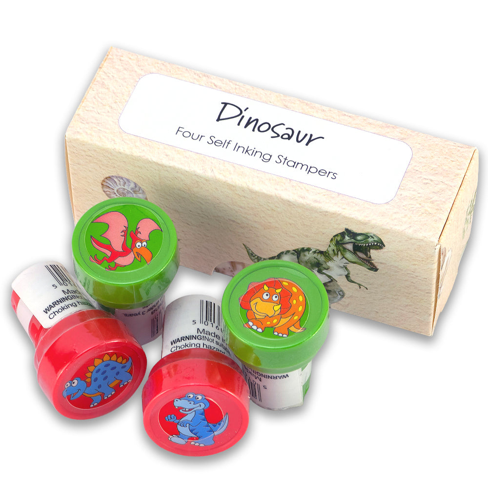 Dinosaur | 4 Self Inking Stampers for Kids | Cracker Filler | Party Bag Gift