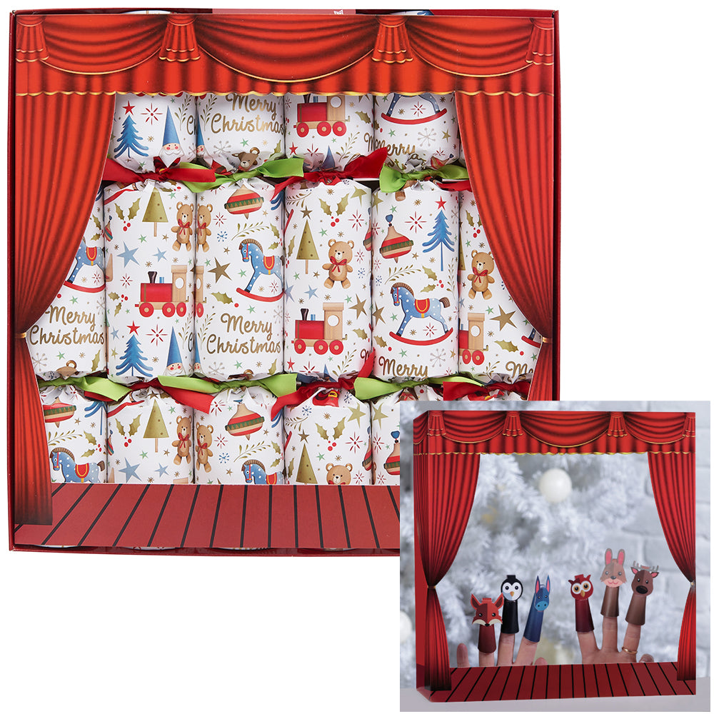 Kids Christmas Crackers with Finger Puppets & Puppet Theatre – Pack of 6