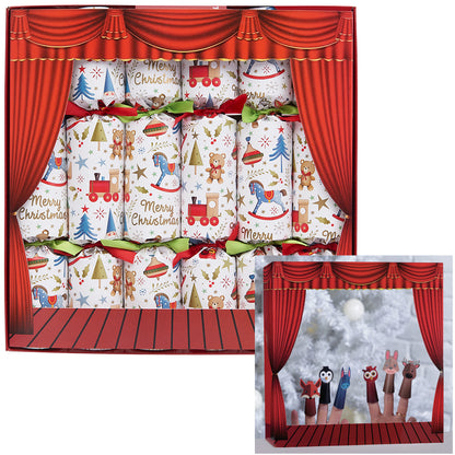 Kids Christmas Crackers with Finger Puppets & Puppet Theatre – Pack of 6