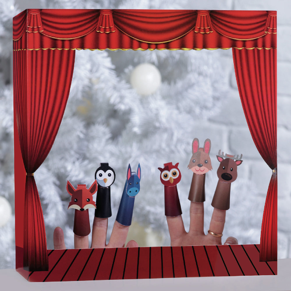 Kids Christmas Crackers with Finger Puppets & Puppet Theatre – Pack of 6