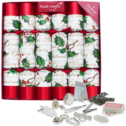 12 Classic Festive Holly Christmas Crackers | 30cm | Plastic Free Gifts