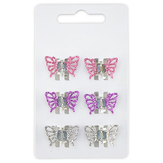 6 Glitter Butterfly Mini Hair Clamps | Little Gift | Cracker Filler
