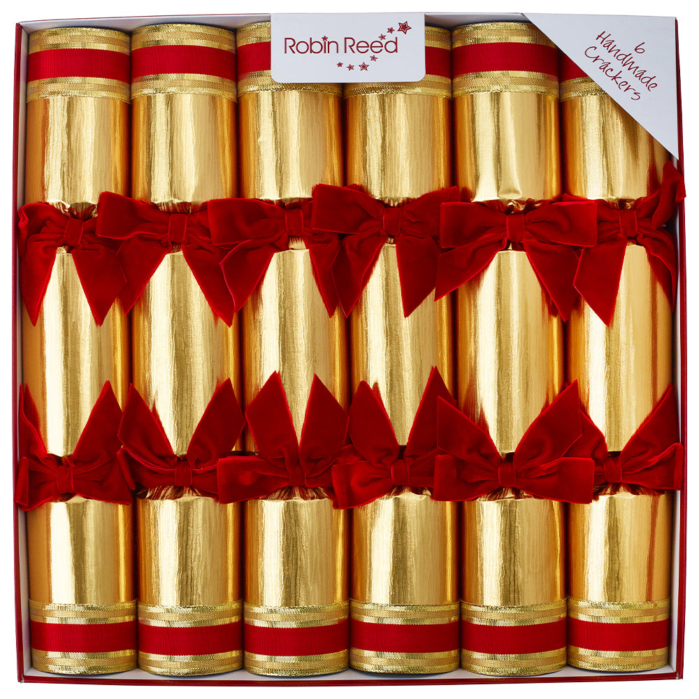 6 Festive Red & Gold Luxury Christmas Crackers | 34cm | Non-Plastic Gifts