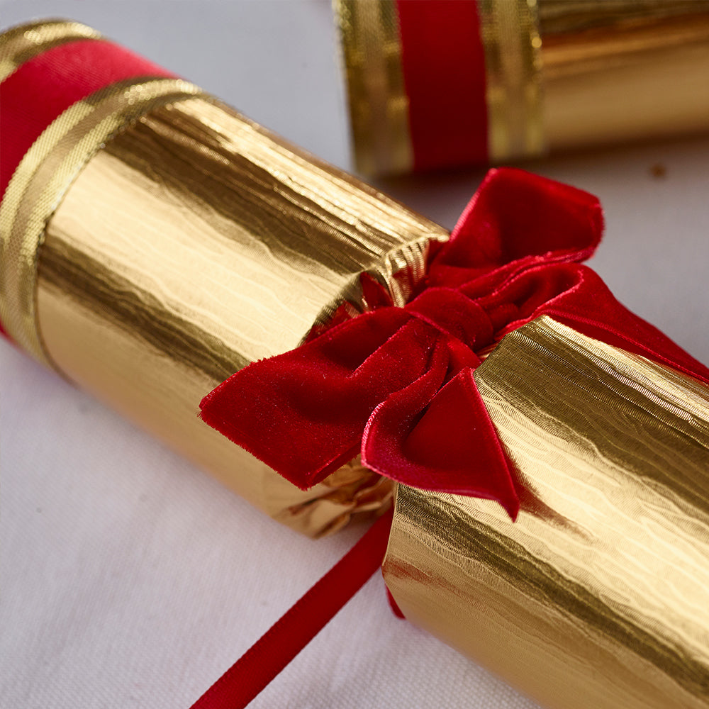 6 Festive Red & Gold Luxury Christmas Crackers | 34cm | Non-Plastic Gifts