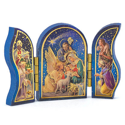 Wooden Nativity Triptych with Gold Foil | Faith Magnet | Cracker Filler