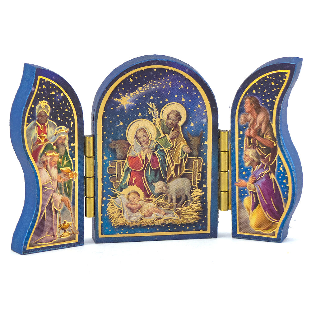 Wooden Nativity Triptych with Gold Foil | Faith Magnet | Cracker Filler