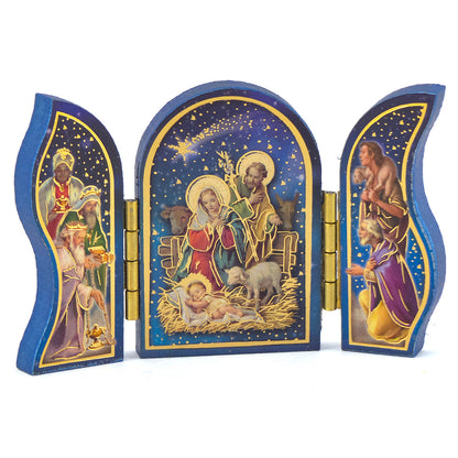 Wooden Nativity Triptych with Gold Foil | Faith Magnet | Cracker Filler