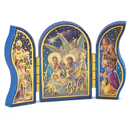 Wooden Nativity Triptych with Gold Foil | Faith Magnet | Cracker Filler