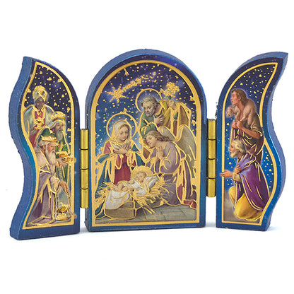 Wooden Nativity Triptych with Gold Foil | Faith Magnet | Cracker Filler