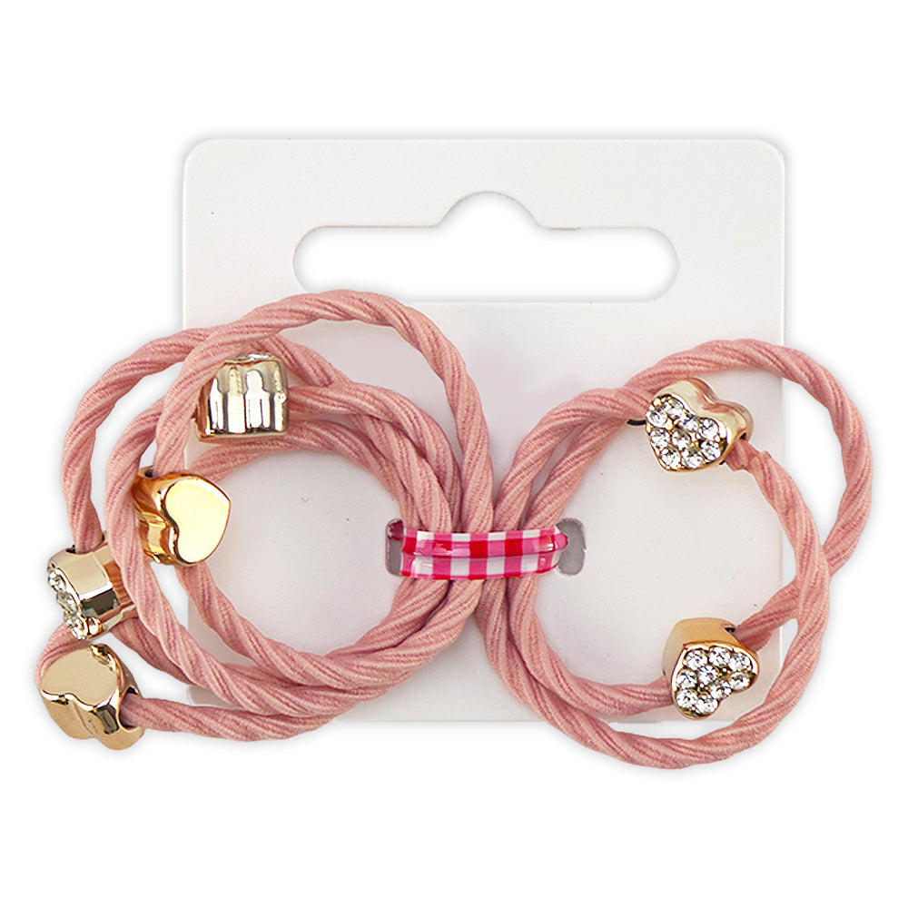 Set of 6 Heart Motif Hair Elastics for Girls | Little Gift | Cracker Filler