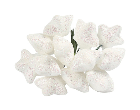 12 Wired White Glitter Stars for Christmas Wreaths & Faux Floristry