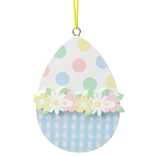 7cm Blue Dotty Floral Wooden Easter Tree Decoration Hanging Ornament | Gisela Graham