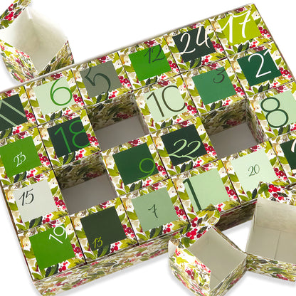 Advent Calendar Making Kit | 24 Cube Boxes & Outer Box | Watercolour Berries
