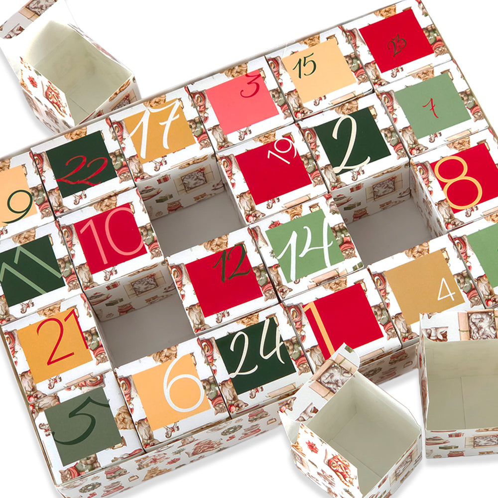 Advent Calendar Making Kit | 24 Cube Boxes & Outer Box | Cute Christmas Cats