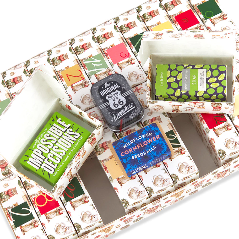 Advent Calendar Making Kit | 25 Soap Boxes & Outer Box | Cute Christmas Cats