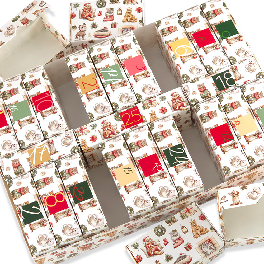 Advent Calendar Making Kit | 25 Soap Boxes & Outer Box | Cute Christmas Cats