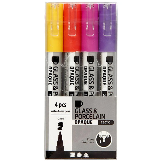 Bright Mix | Opaque Glass & Porcelain Paint Pens | 4 Pack | Cure at 230 Degrees