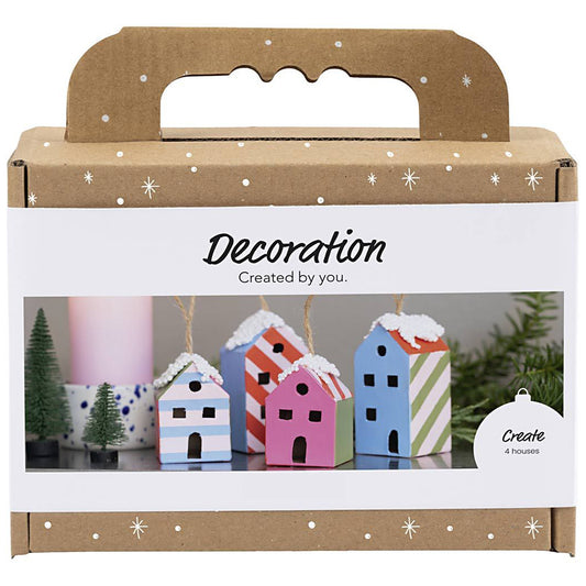 Striped Christmas Houses Craft Kit | Makes 4 Hanging Christmas Tree Decorations