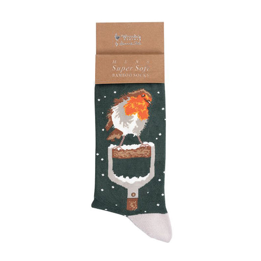 Snowtime Robin | Mens Supersoft Bamboo Socks | One Size | Wrendale Designs