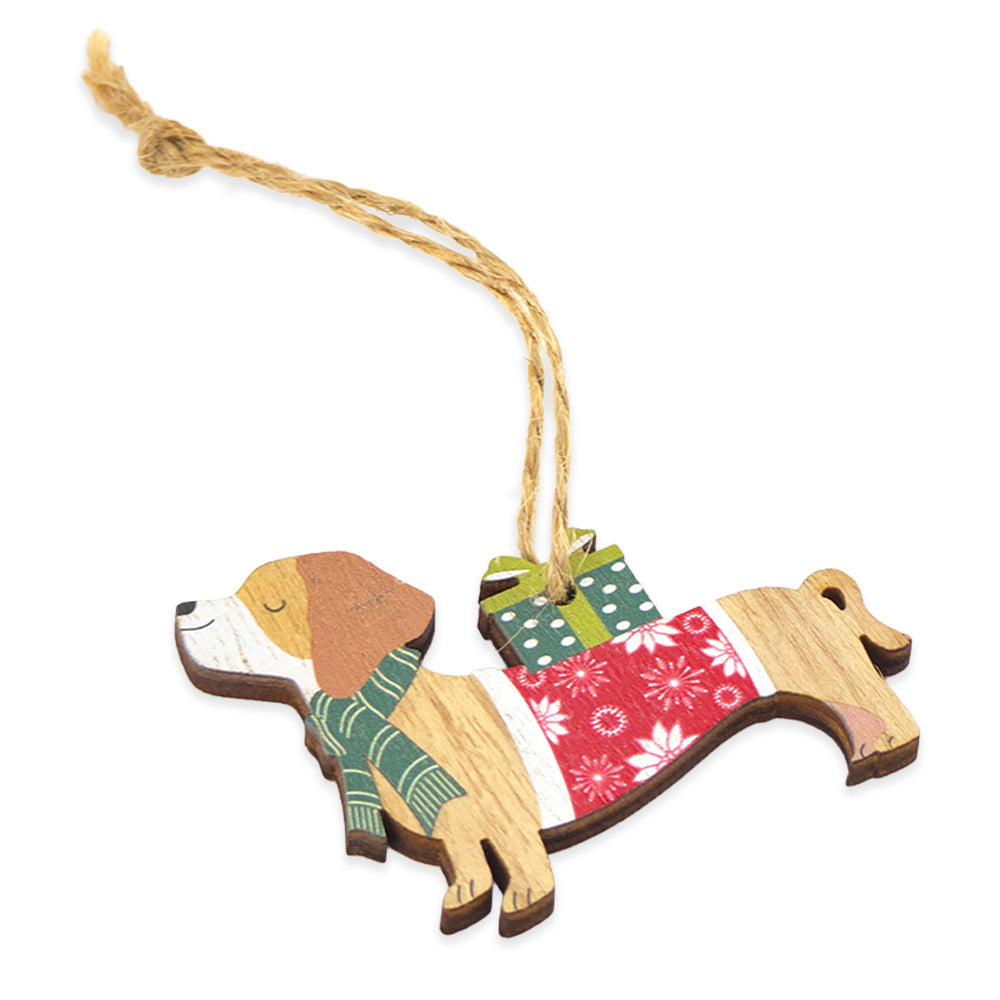Christmas Sausage Dog | Wooden Hanging Ornament | Cracker Filler Gift
