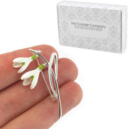 White Snowdrop Silver Plated Brooch | 4.5cm Long | Little Gift | Cracker Filler