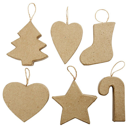 Paper Mache Hanging Christmas Ornaments | 6 or 174 Mixed Craft Shapes | 8cm Tall