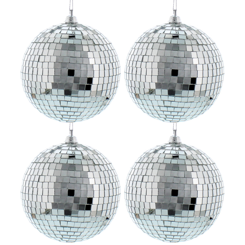 10cm Mirror Balls | Pack of 4 | Christmas Tree Decoration Bauble | Glitter Ball
