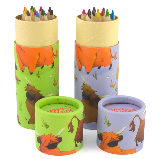 Highland Cow | Tube of Pencil Crayons for Kids | Single | Cracker Filler Gift