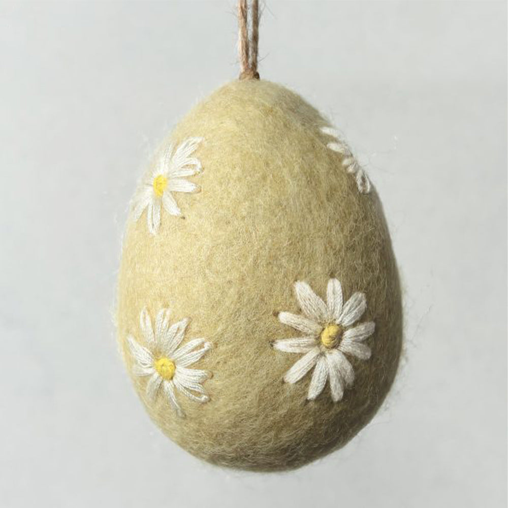 Felt & Embroidered Daisy Egg Ornament | Hanging Easter Tree Decoration