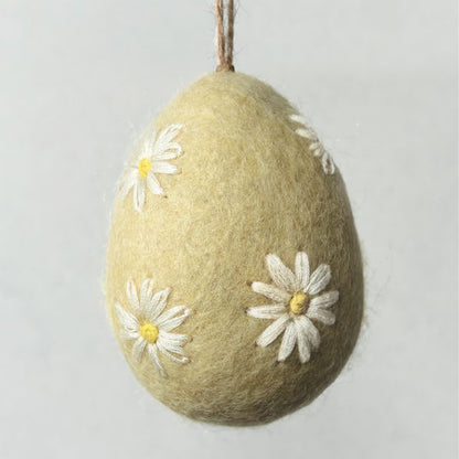 Felt & Embroidered Daisy Egg Ornament | Hanging Easter Tree Decoration