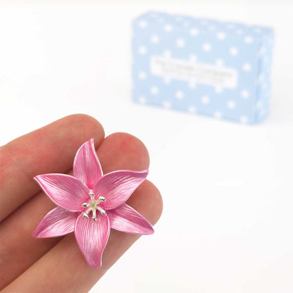 Lily Brooch | Pearlescent Pink | Silver Plated | Little Gift | Cracker Filler
