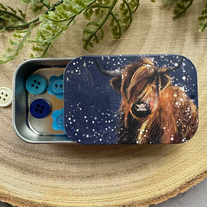 Midnight Highland Cow | Little Slide Shut Tin to Fill | Cracker Filler Gift