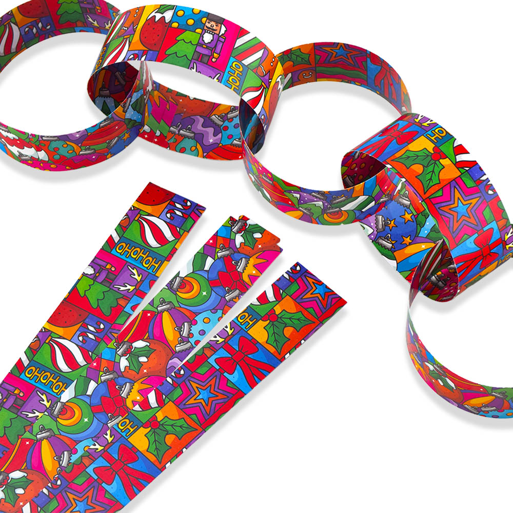 30 Reusable Paper Chains | Colourful Christmas | No Glue Needed | 2.5m