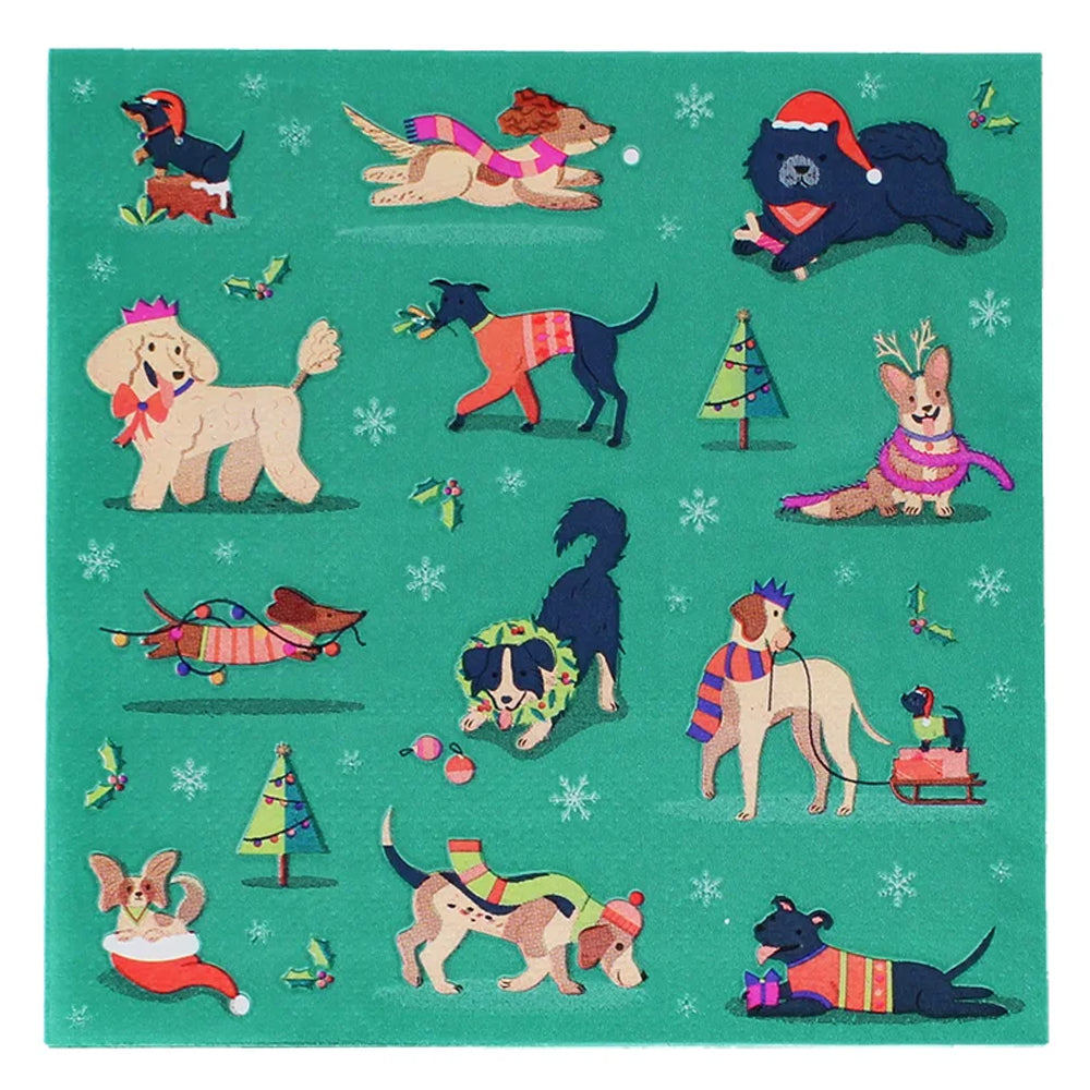 Festive Christmas Dogs Paper Napkins | Pack of 20 | 2 Ply