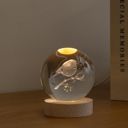 Christmas Robin | Solid Light Up Glass Ball | 8cm & Stand | Home Décor Gift