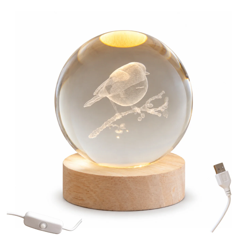 Christmas Robin | Solid Light Up Glass Ball | 8cm & Stand | Home Décor Gift